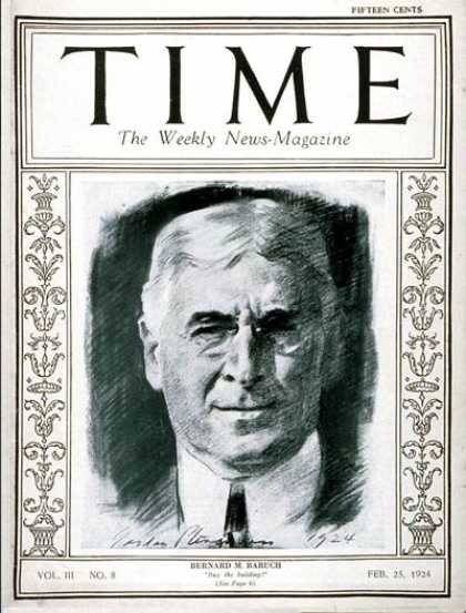 Time - Bernard M. Baruch - Feb. 25, 1924 - Bernard Baruch - Business - Politics