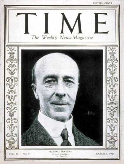 Time - Reginald McKenna - Mar. 3, 1924 - Great Britain - Economy