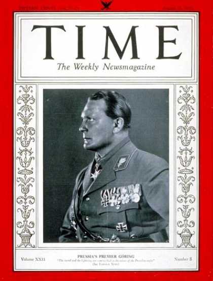 Time - Hermann Gï¿½ring - Aug. 21, 1933 - Hermann Goring - World War I - Aviation - Ge