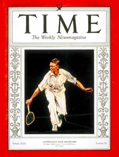 Time - Jack Crawford - Sep. 4, 1933 - Tennis - Sports