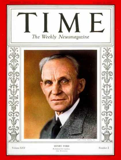 Time - Henry Ford - Jan. 14, 1935 - Cars - Automotive Industry - Transportation - Busin
