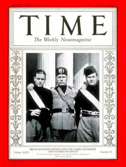 Time - Bruno, Benito & Vittorio Mussolini - Oct. 28, 1935 - Benito Mussolini - Italy -