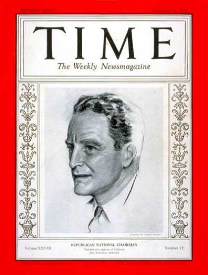 Time - John D. M. Hamilton - Sep. 21, 1936 - Kansas - Politics