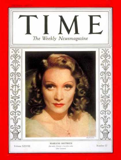 Time - Marlene Dietrich - Nov. 30, 1936 - Actresses - Most Popular - Movies