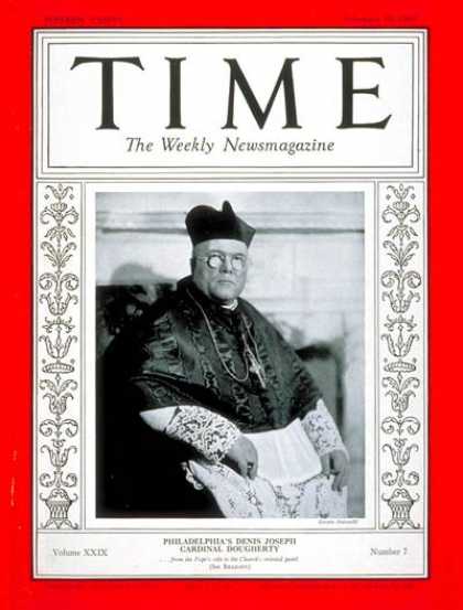 Time - Cardinal Dougherty - Feb. 15, 1937 - Religion - Philadelphia - Cardinals