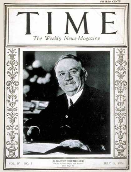 Time - Gaston Doumergue - July 21, 1924 - France
