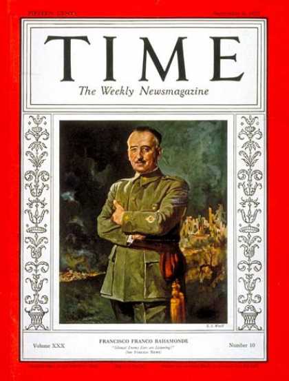 Time - Francisco Franco - Sep. 6, 1937 - Spanish Civil War - Spain - Generals - Militar