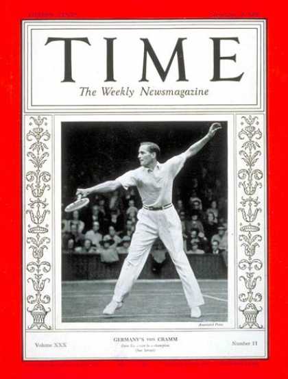 Time - Gottfried von Cramm - Sep. 13, 1937 - Tennis - Sports