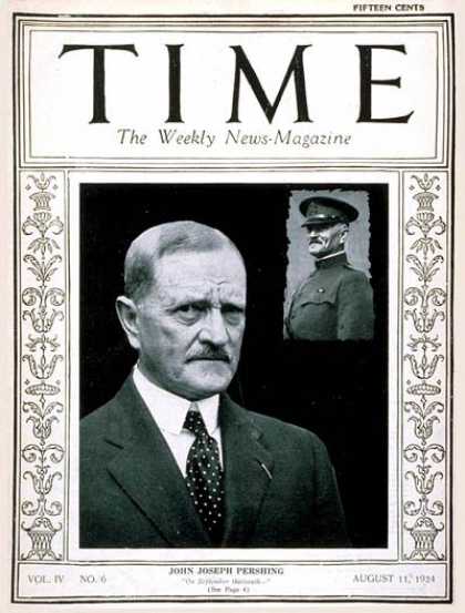 Time - General John Pershing - Aug. 11, 1924 - World War I - Army - Generals - Military