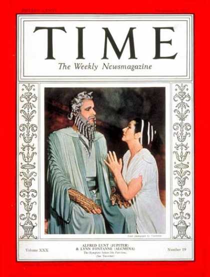 Time - Alfred Lunt & Lynn Fontanne - Nov. 8, 1937 - Theater - Actors - Movies