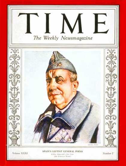 Time - General Sebastian Pozas - Feb. 14, 1938 - Spanish Civil War - Spain - Generals -