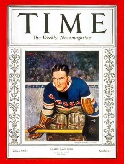 Time - Dave Kerr - Mar. 14, 1938 - Hockey - New York - Sports