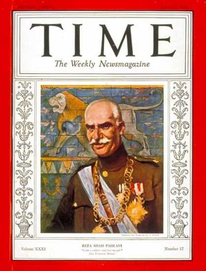 Time - Reza Shah Pahlavi - Apr. 25, 1938 - Mohammed Reza Pahlavi - Shah of Iran - Iran