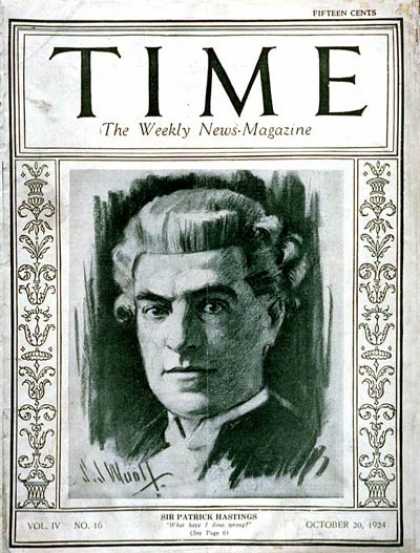 Time - Sir Patrick Hastings - Oct. 20, 1924 - Great Britain - Politics
