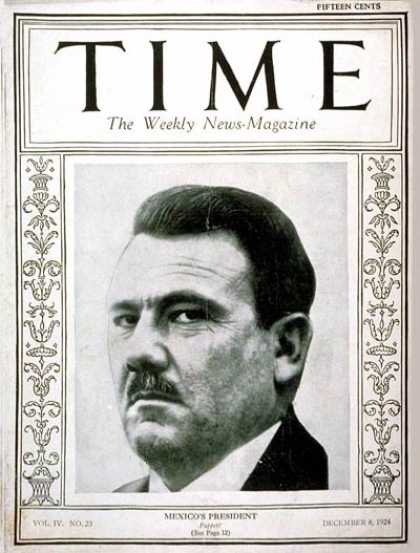 Time - General Plutarco Calles - Dec. 8, 1924 - Mexico - Generals - Military