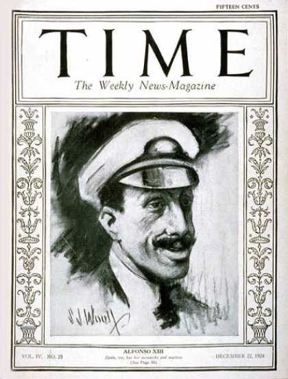 Time - King Alfonso XIII - Dec. 22, 1924 - Royalty - Spain