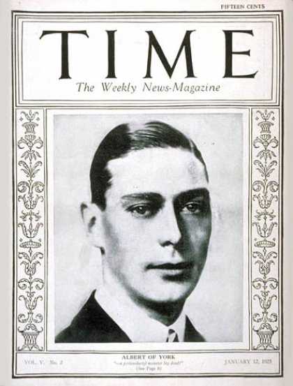 Time - Albert of York - Jan. 12, 1925 - Royalty - Great Britain