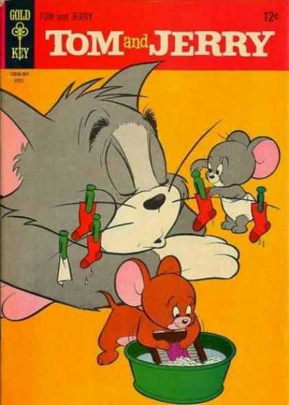 Tom & Jerry Comics 223 - Laundry - Wash Tub - Clothes Pins - Socks - Cat