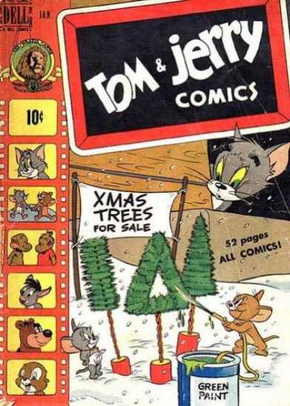 Tom & Jerry Comics 66 - Green Paint - Cat - Mouse - Dell - Christmas Trees
