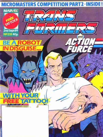 Transformers (UK) 233 - Micromasters Competion Part 2 Inside - Marvel - 2nd Sept 89 - Be A Robot In Disguise - Free Tattoo