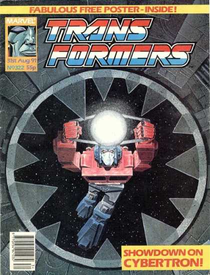 Transformers (UK) 322 - Fabulous Free Poster Inside - Stars - Robot - Showdown On Cybertron - Metal