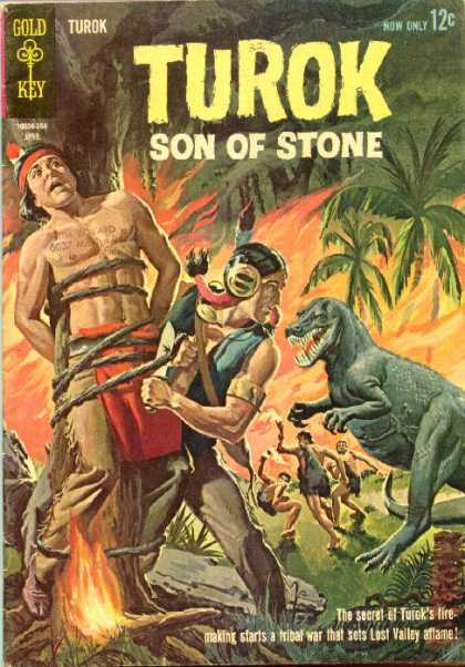 Turok: Son of Stone 32 - Dinosaur - Gold Key - Tree - Palm - Fire