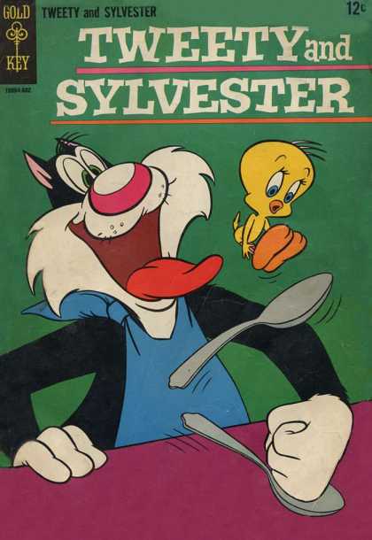 Tweety and Sylvester 2 - Gold Key - Cat - Spoon - Bird - Table