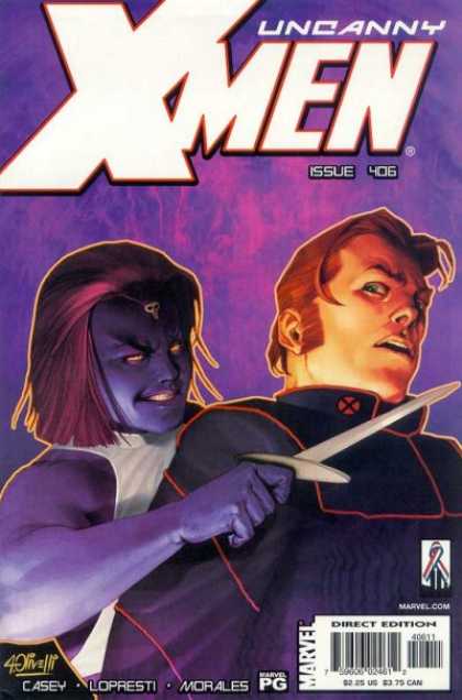 Uncanny X-Men 406 - Knife - Mystique - Purple - Knife To Throat - White Shirt