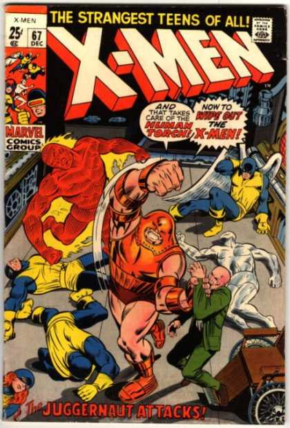 Uncanny X-Men 67 - Human Torch - Juggernaut - Beast - Professor X - Wheelchair - Joe Sinnott