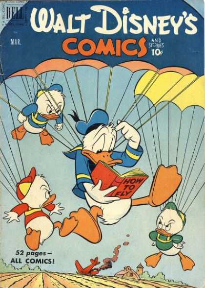 Walt Disney's Comics and Stories 126 - Kids - Flying - Book Reading - Parachute - In The Air