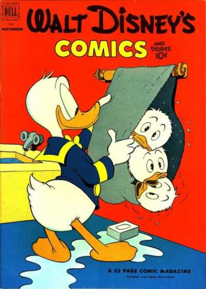 Walt Disney's Comics and Stories 146 - Bathtub - Bathroom - Towel - Donald Duck - Drying Nephews