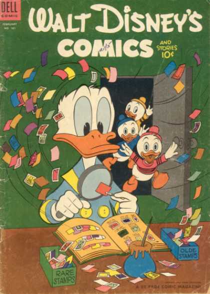 Walt Disney's Comics and Stories 161 - Stamps - Magnifing Glass - Donald Duck - Huey - Duey