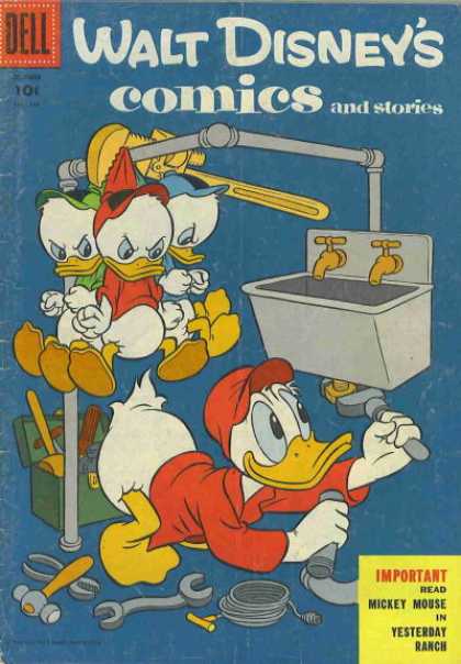 Walt Disney's Comics and Stories 181 - Donald Fixes It - Donald Fixes The Nephews - Hanging Around - Hanging Out - Leaky Sink