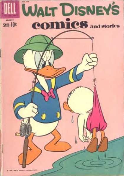 Walt Disney's Comics and Stories 239 - Donald Duck - Hooked By Pants Bottom - Green Hat - Fishing Pole - Distressed