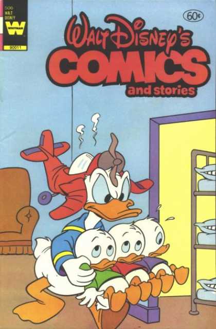 Walt Disney's Comics and Stories 506 - One Door Open - 3 Beds - 3 Pillows - One Chair - In A Room
