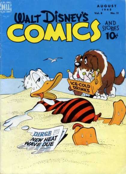 Walt Disney's Comics and Stories 95 - August Vol8 - Heat Wave - Beach - Donald Duck - Ice Cold Drinks