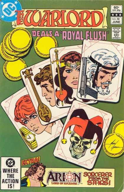 Where The Action Is - Sorcerer From The Stars - Deals A Royal Flush - Cards - No58 June - Mike Grell Warlord 58 - Where The Action Is - Sorcerer From The Stars - Deals A Royal Flush - Cards - No58 June - Mike Grell