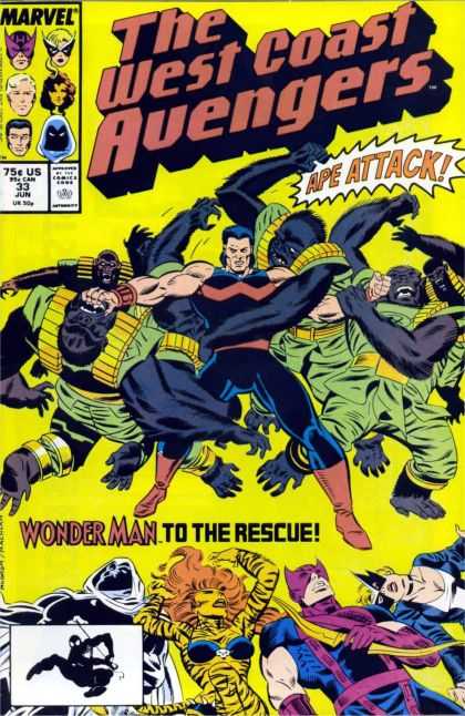 West Coast Avengers 33 - Marvel Comics - Ape Attack - Wonder Man To The Rescue - Hawkeye - Tigra