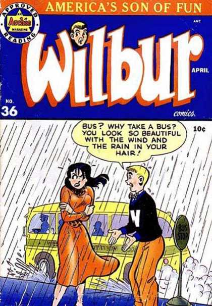 Wilbur 36 - Rain - Yellow Bus - Bus Stop - Orange Dress - No 36