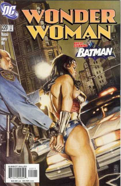 Wonder Woman (1987) 220 - Batman - City - Police Car - Handcuffs - Pistol - J Jones