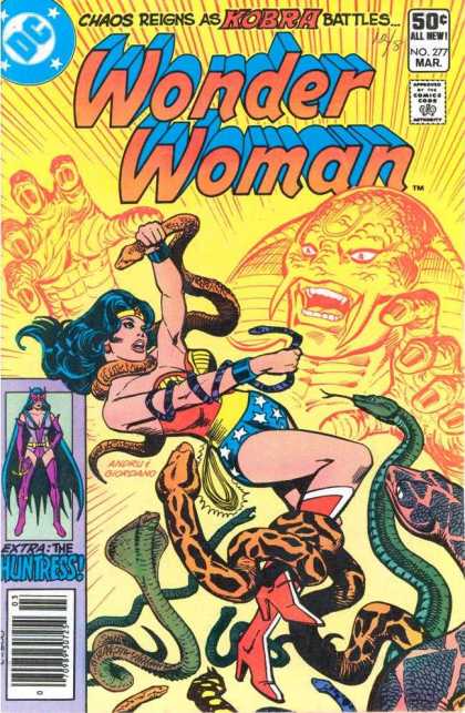 Wonder Woman 277 - Chaos Reigns As Kobra Battles - Green Cobra - Green And Blue Snake - Orange And Blck Snake Head - Extra The Huntress - Dick Giordano, Ross Andru