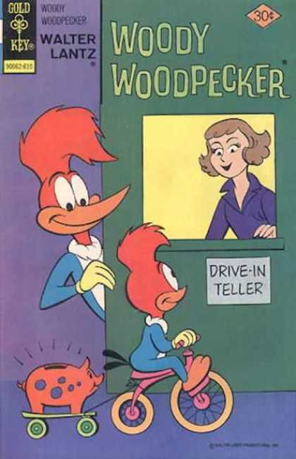 Birds - Window - Woman - Trike - Piggy Bank Woody Woodpecker 154 - Birds - Window - Woman - Trike - Piggy Bank