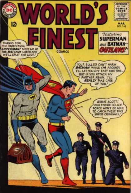 World's Finest 148 - Batman - Superman - Outlaws - Police - Batcave