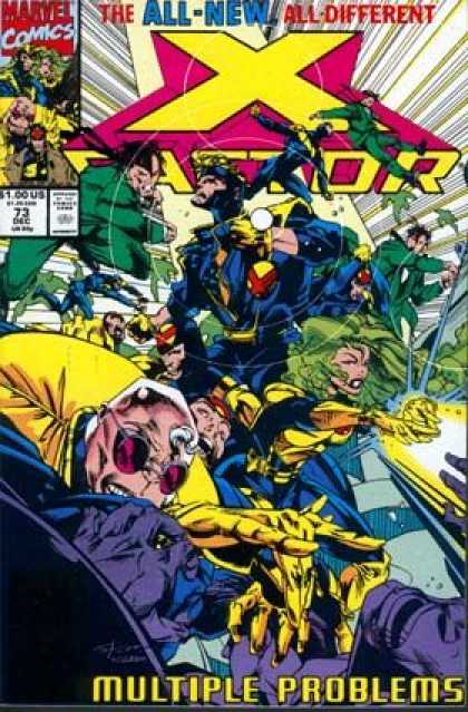 Battle - Green Hair - Superhero - Multiple Problems - Yellow Gloves - Larry Stroman X-Factor 73 - Battle - Green Hair - Superhero - Multiple Problems - Yellow Gloves - Larry Stroman