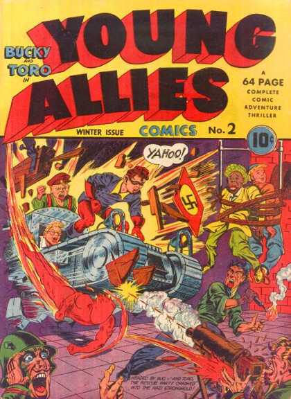 Young Allies 2 - Yahoo - Winter Issue - Bucky And Toro - Swastika Sign - Roller Vehicle