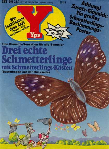 Yps - Drei echte Schmetterlinge mit Schmetterlings-Kï¿½sten