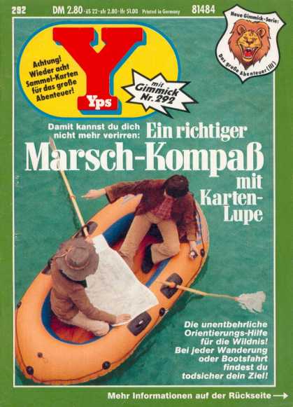 Yps - Ein richtiger Marsch-Kompaï¿½ mit Karten-Lupe - Rowboat - Couple - Lake - Vintage - Lion