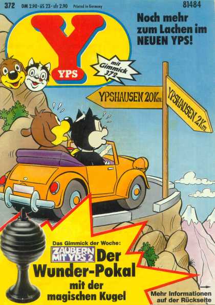 Yps - Der Wunder-Pokal - Cat - Dog - Convertible Car - Mountains - Winding Road