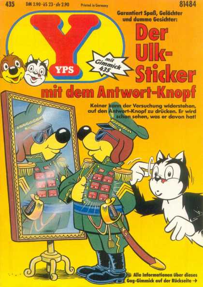 Yps - Der Ulk-Sticker mit dem Antwort-Knopf - Dog - Cat - Mirrow - Sword - Badge