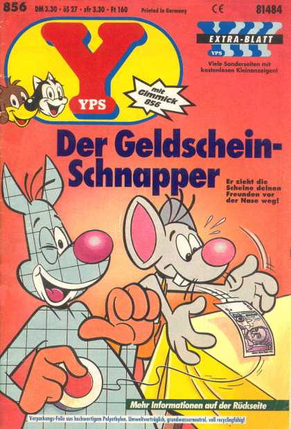 Yps - Der Geldschein-Schnapper - Red Y - Extra Blatt - Yellow Table Cloth - Black And White Cat Head - German Words